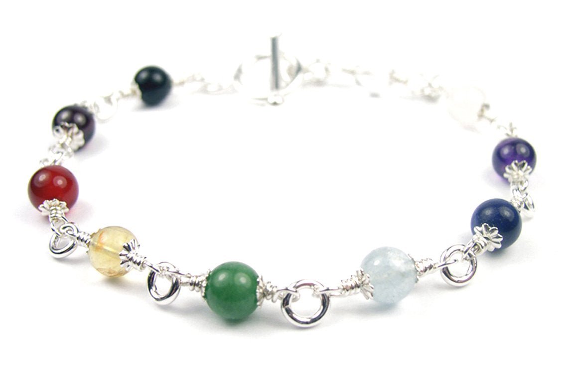 Chakra Bracelets, Mindfulness Gift, Real Crystals Protection, Gemstone Bracelet Medatation Gifts B7027 6.5 / Silver