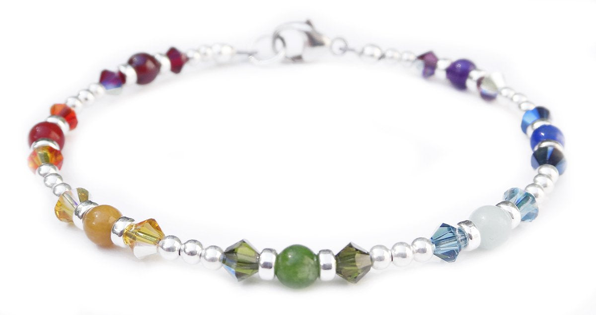 Chakra Bracelets, Mindfulness Gift, Real Crystals Protection, Gemstone Bracelet Medatation Gifts B7027 6.5 / Silver