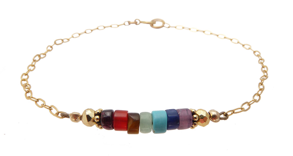 Gold Beaded Gemstone Bracelet, Minimalist