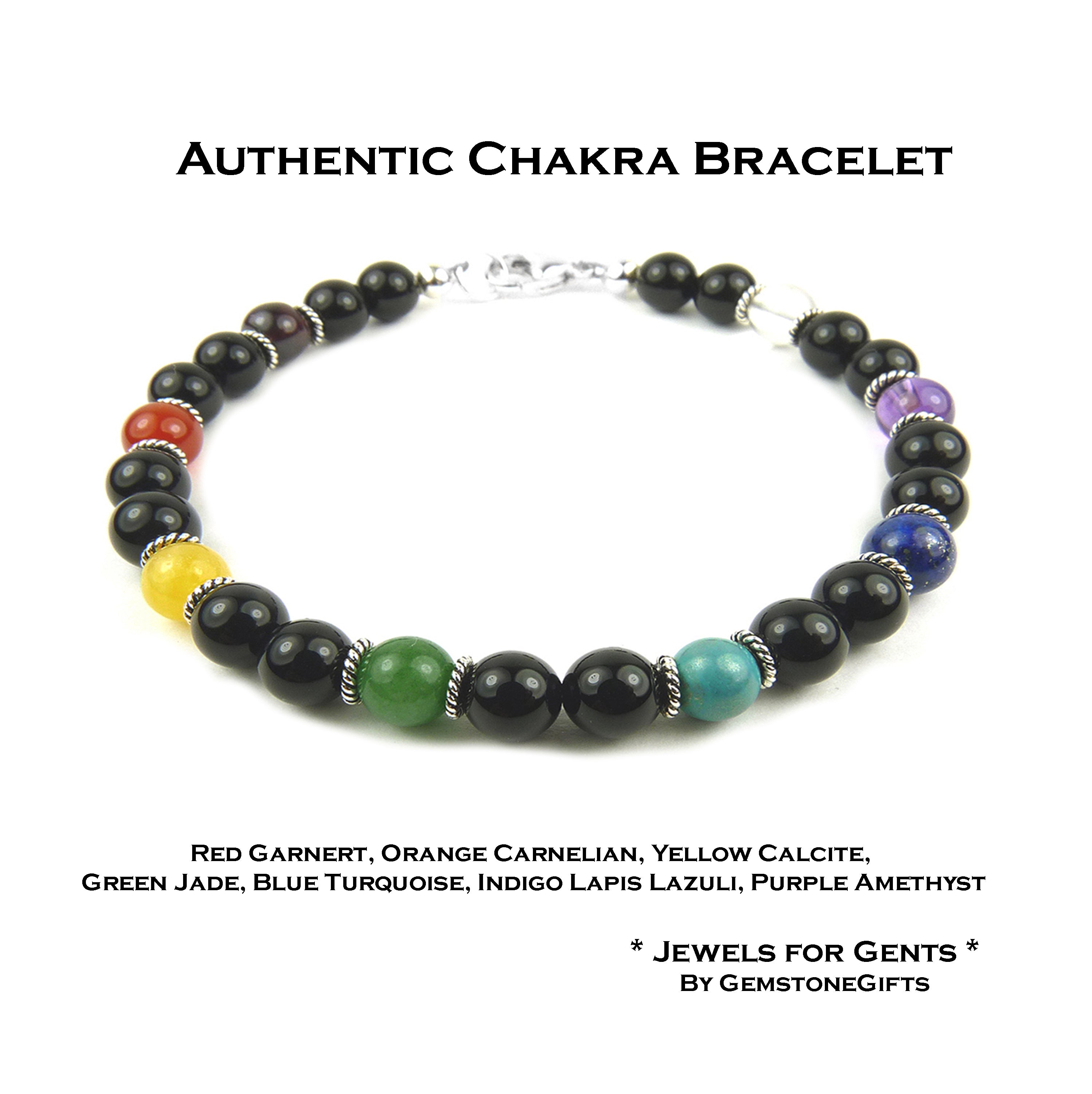 Mens Chakra Bracelets, Authentic 7 Stone Chakra Jewelry, Genuine 6MM G