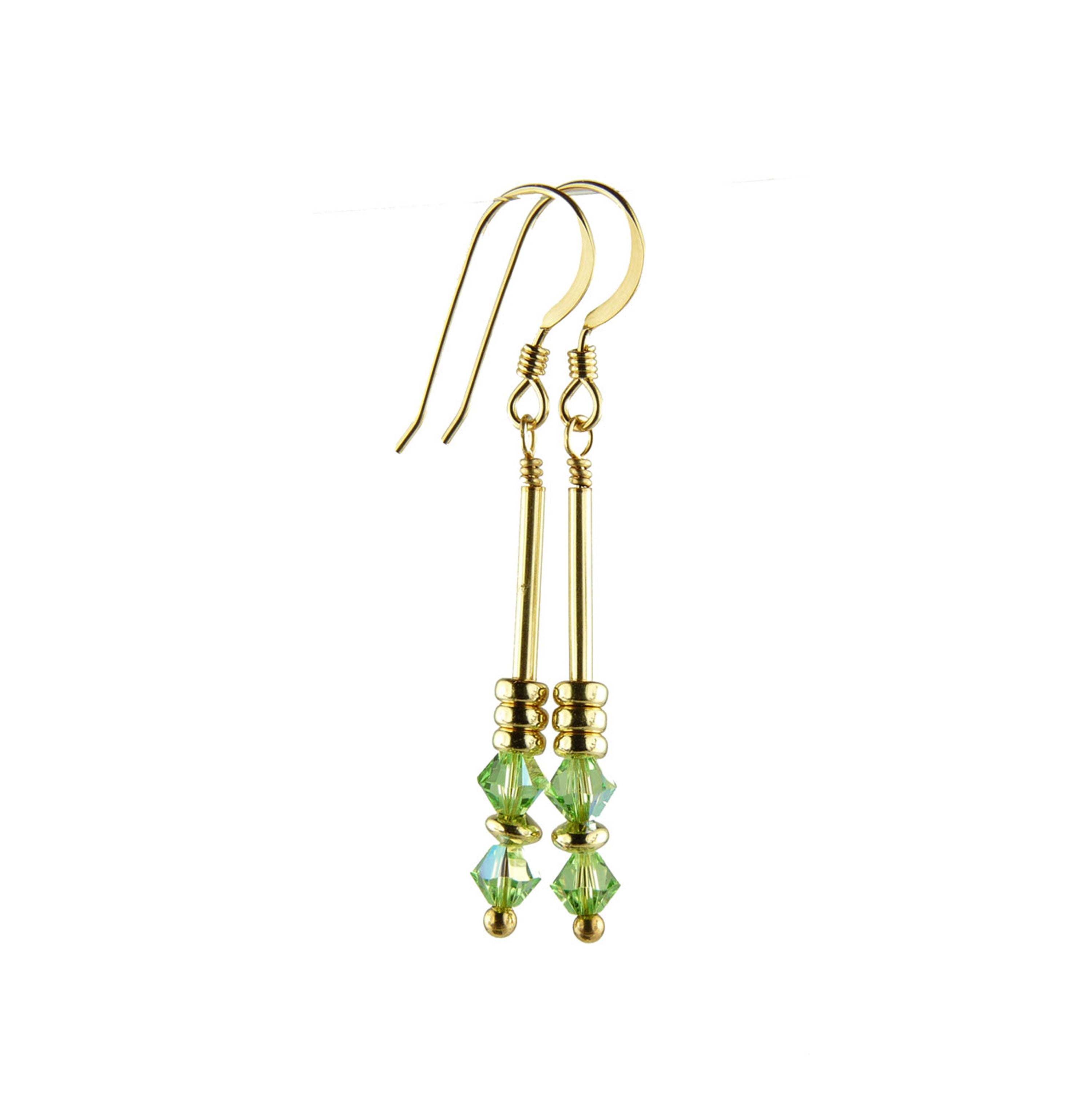 Peridot Earrings, August Birthstone Earrings, Green Minimalist 14K GF