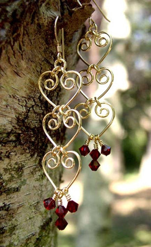 Gold-filled Garnet Chandelier Earrings selling Handmade by Bonet Jewelry