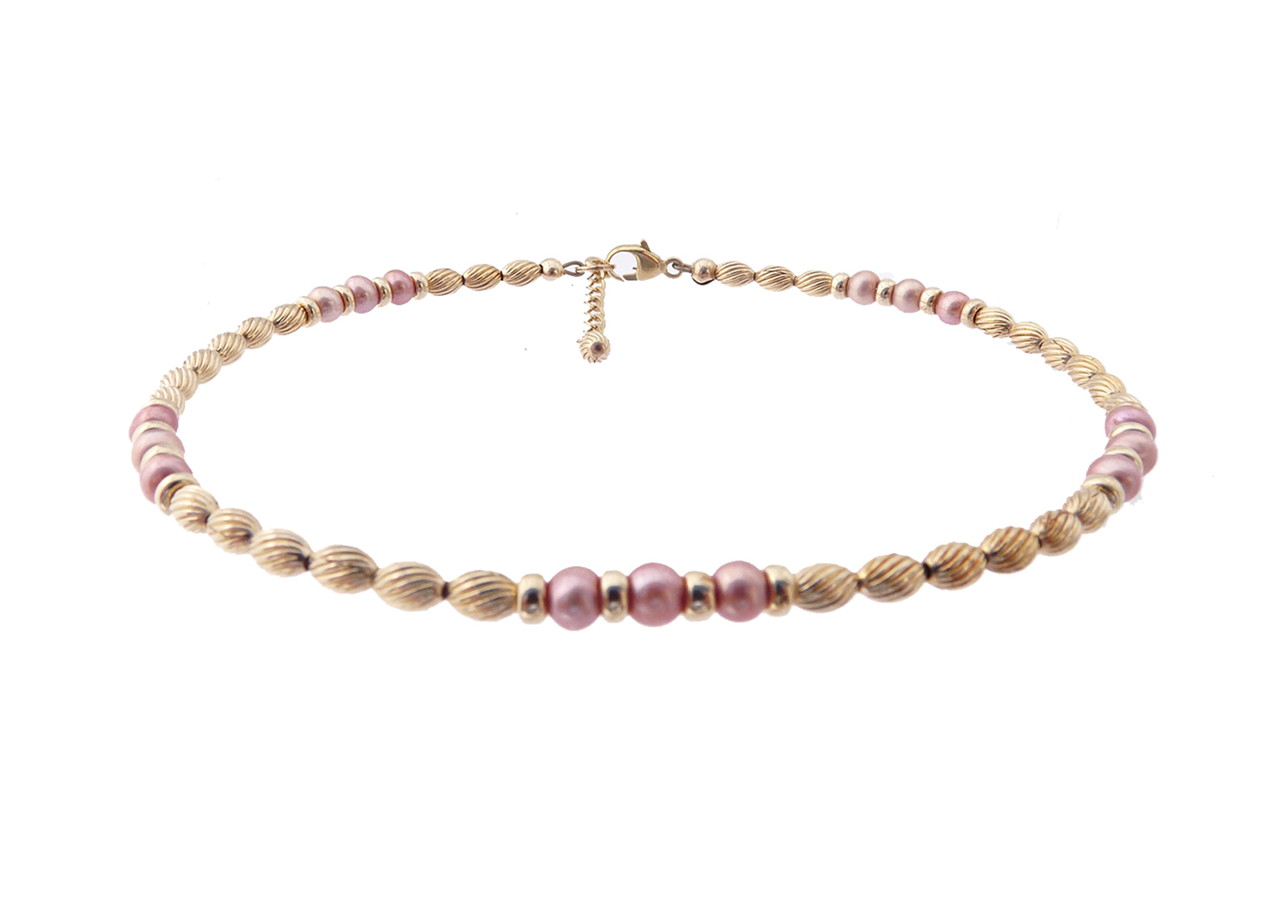 14k GF Pink Freshwater Pearl Beaded Anklets, June Birthstone Crystal B