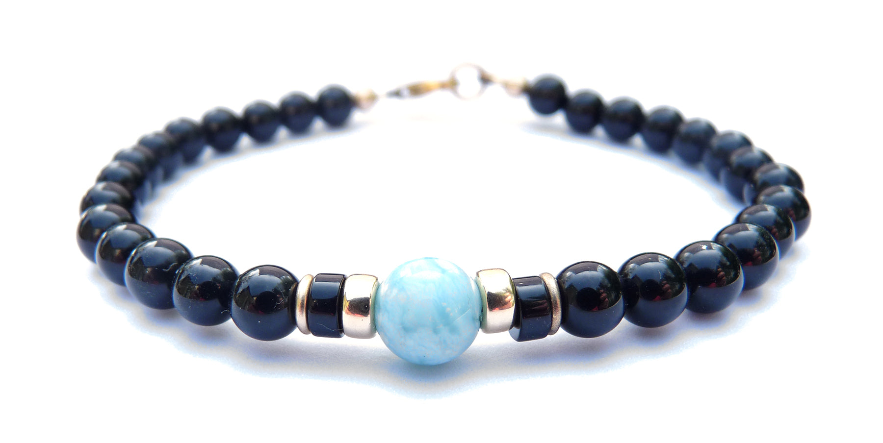 Larimar Mens Birthstone Bracelet, December Birthstone Jewelry, Blue  Sagittarius Bracelet, 6MM Gemstone Beaded Black Onyx Birthday Gift